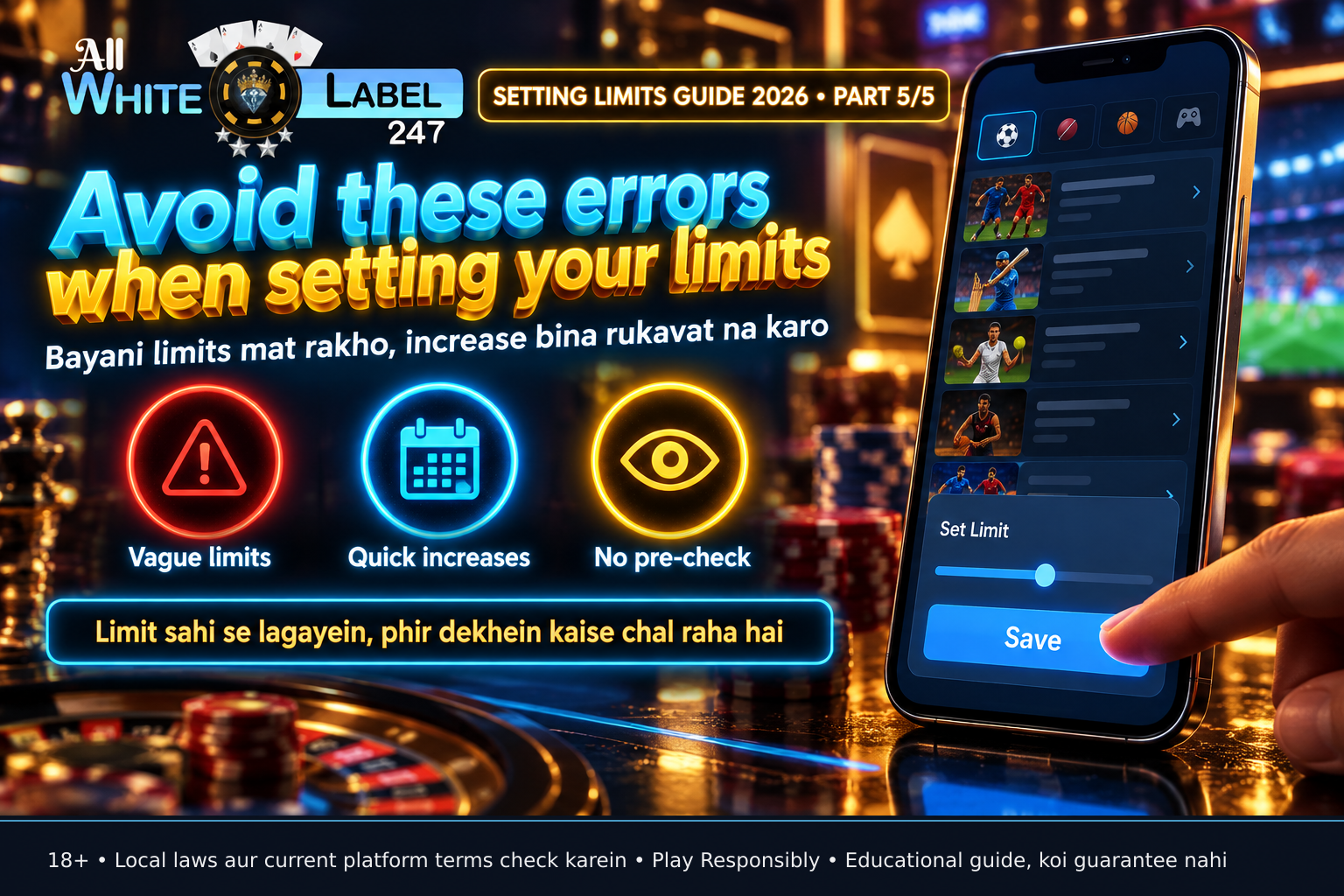 User interface showing a finger about to confirm a deposit limit setting, illustrating the verification step before play