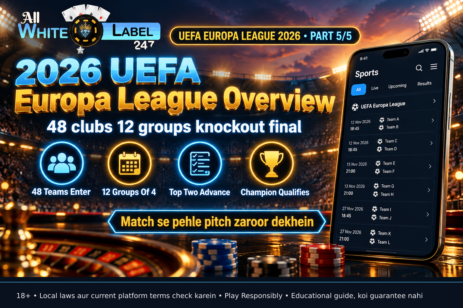 Infographic summarizing the 2026 UEFA Europa League format for Indian and South Asian operators.