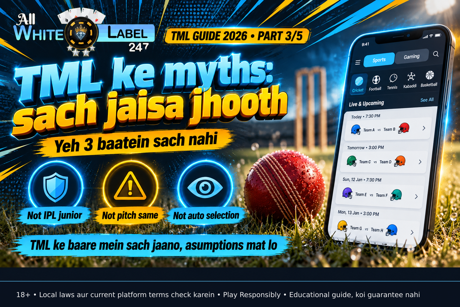A red cricket ball resting on natural grass with visible dew droplets on surrounding grass blades, blurred cricket stumps in the background, no logos or text